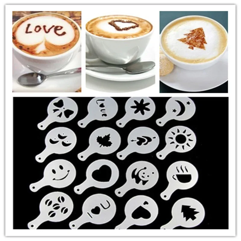 Coffee Stencil Art - 16 pçs/set molde de café latte