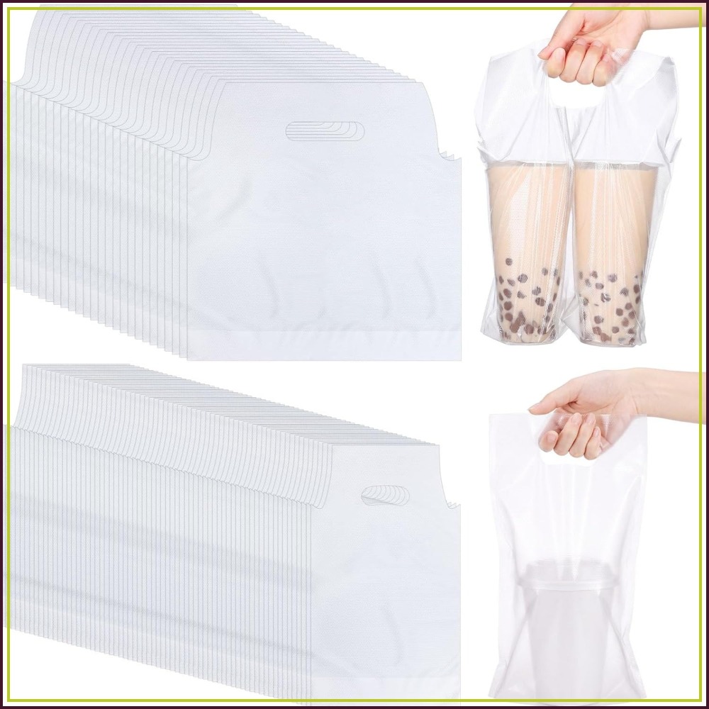 Coffee Tea Images - 200 Sacolas Plásticas Transparentes com Alças