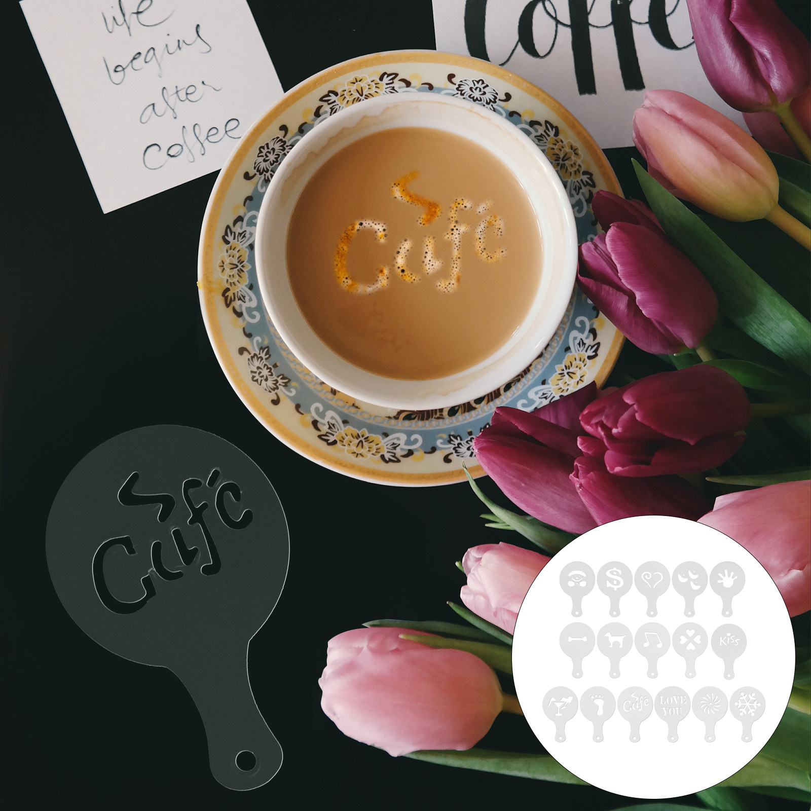 16 peças de estênceis para caf - Coffee Stencil Art avaliação e preço